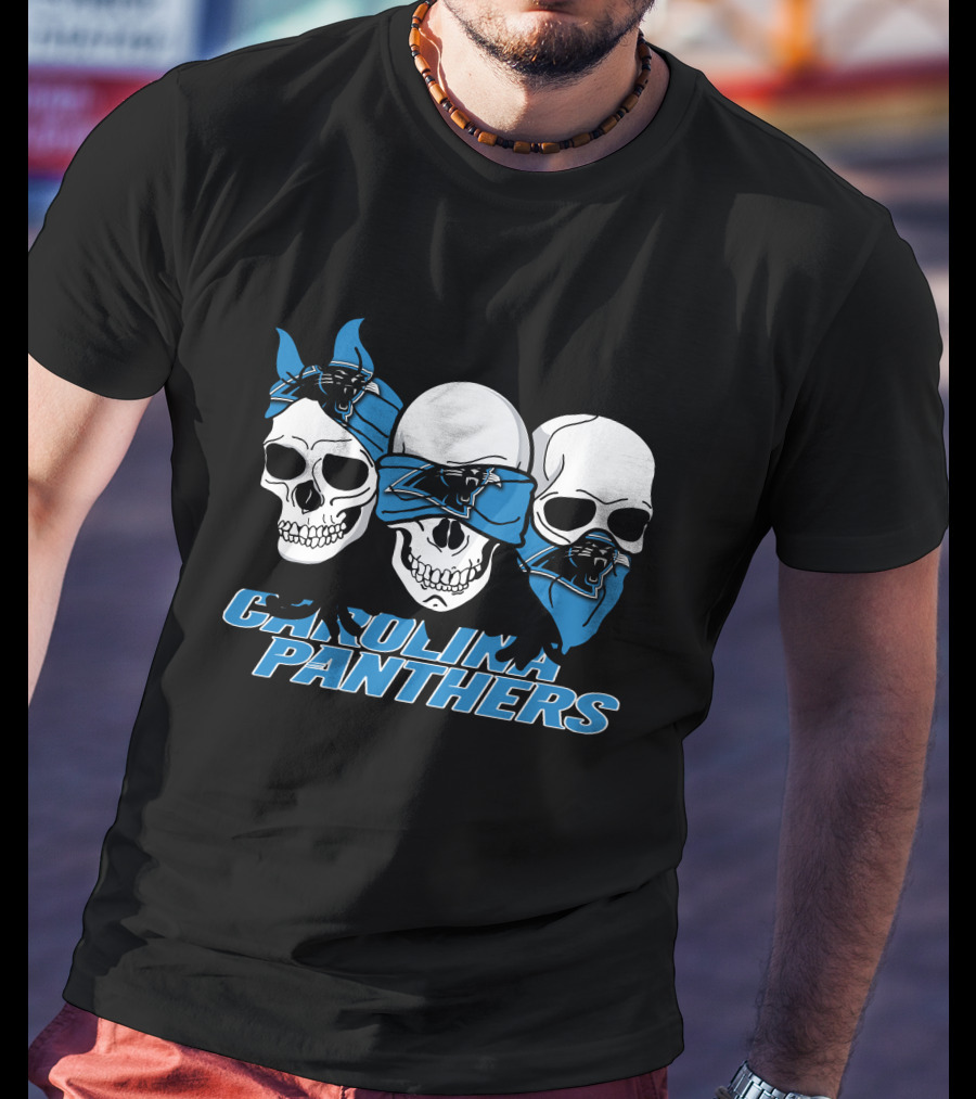 CAROLINA PANTHERS 3 Skull Bandana T-Shirt