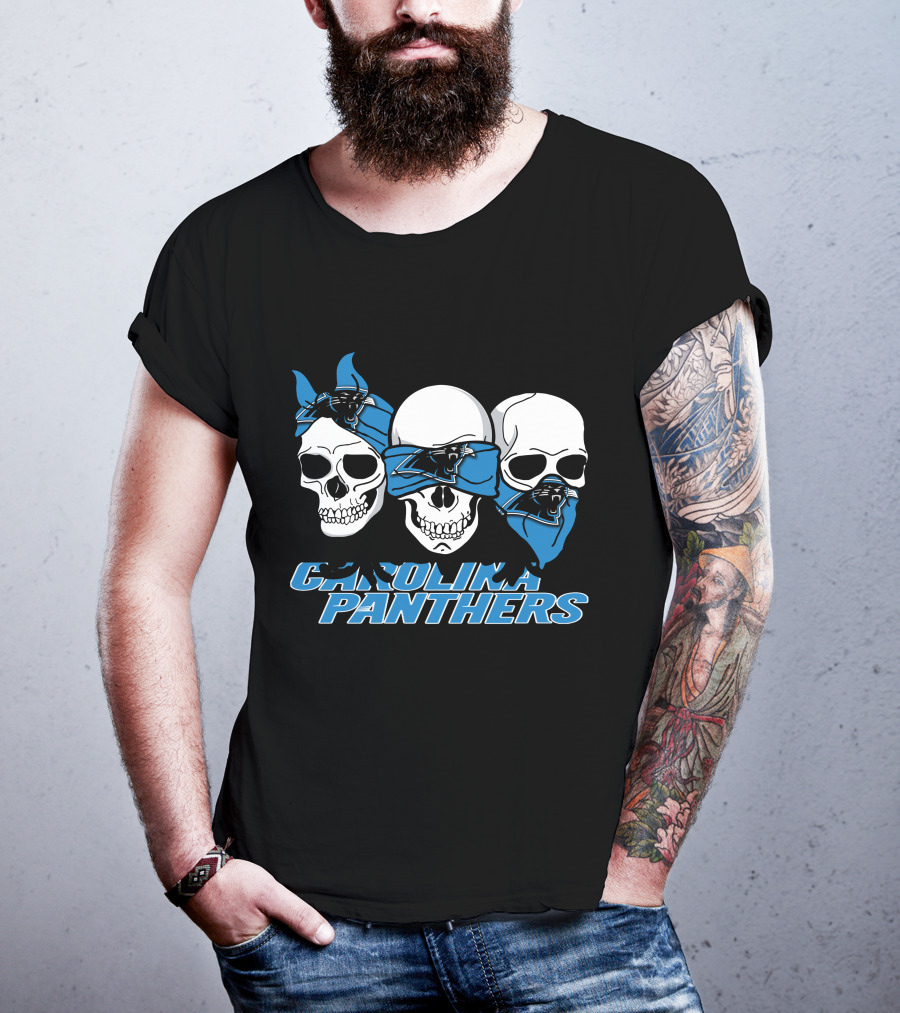 CAROLINA PANTHERS 3 Skull Bandana T-Shirt