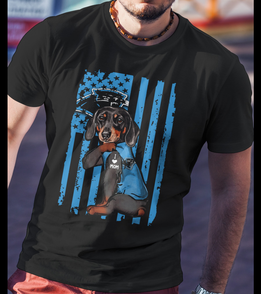 Dachshund Carolina Panthers I Love Mom T-Shirt