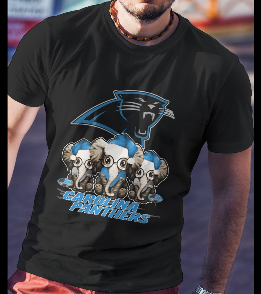 Carolina Panthers Elephan Xmas Holiday Elephant Trio T-Shirt