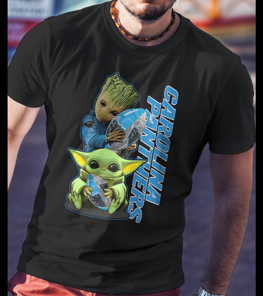 Groot Baby Yoda Grzd Carolina Panthers Football T-Shirt