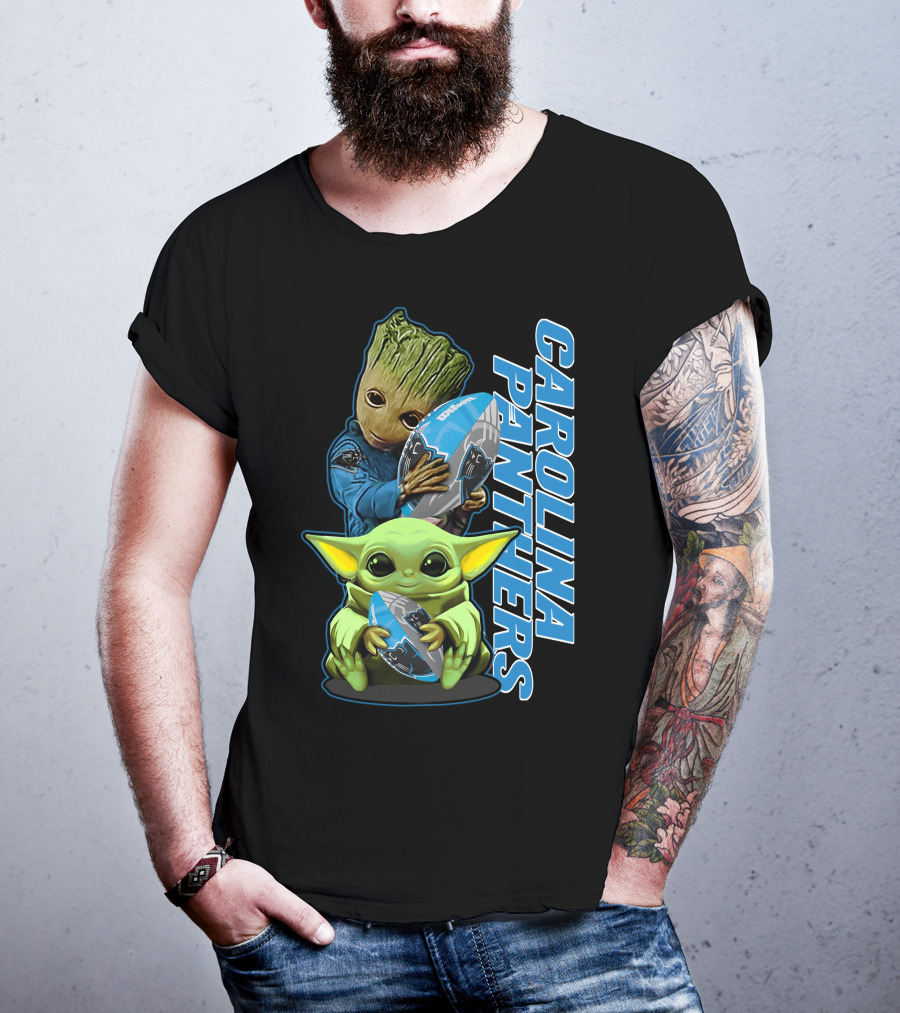 Groot Baby Yoda Grzd Carolina Panthers Football T-Shirt