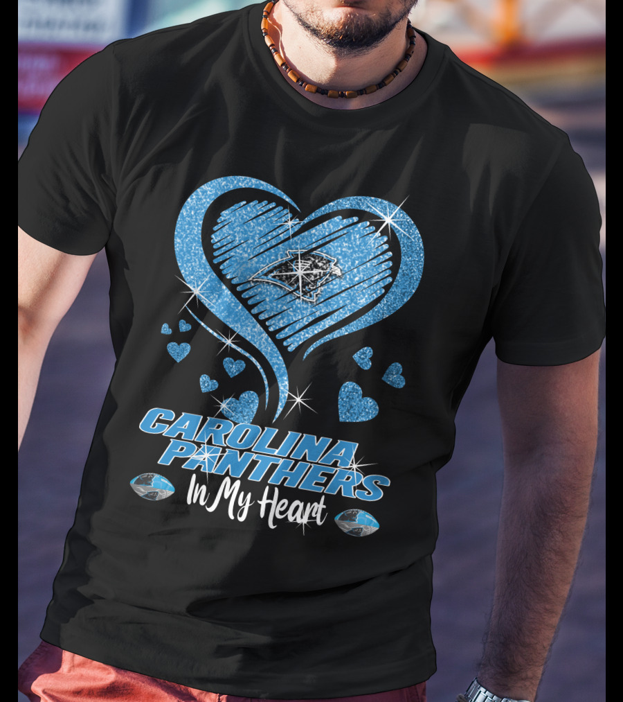 CAROLINA PANTHERS In My Heart Sparkling Blue Heart T-Shirt