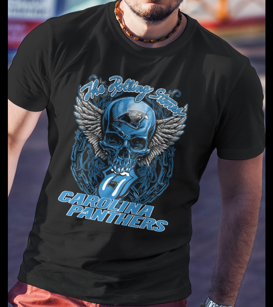 The Rolling Stones Carolina Panthers Skull With Wings And Tongue T-Shirt