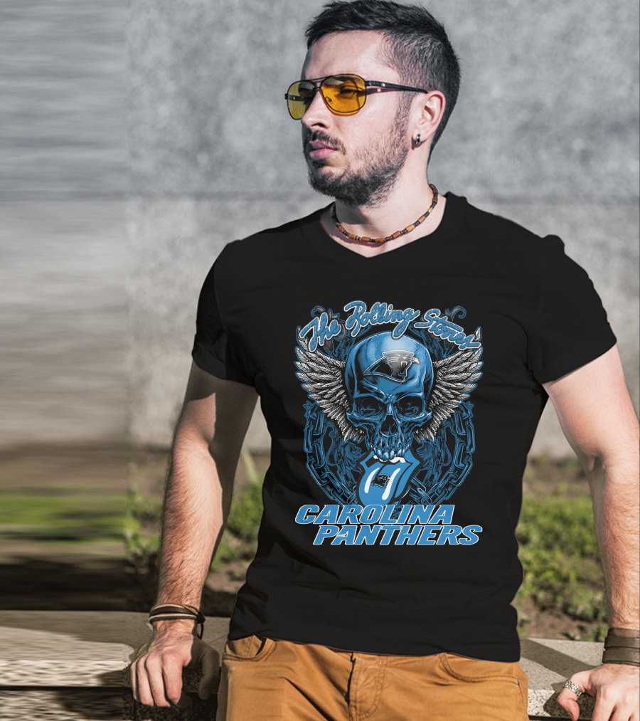 The Rolling Stones Carolina Panthers Skull With Wings And Tongue T-Shirt