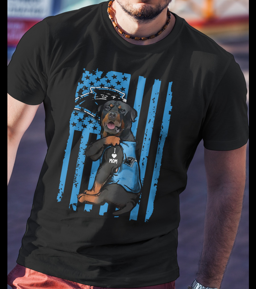 Rottweiler Carolina Panthers I Love Mom T-Shirt