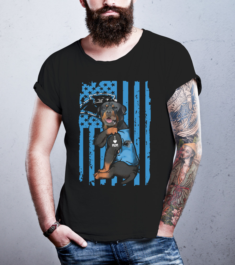 Rottweiler Carolina Panthers I Love Mom T-Shirt