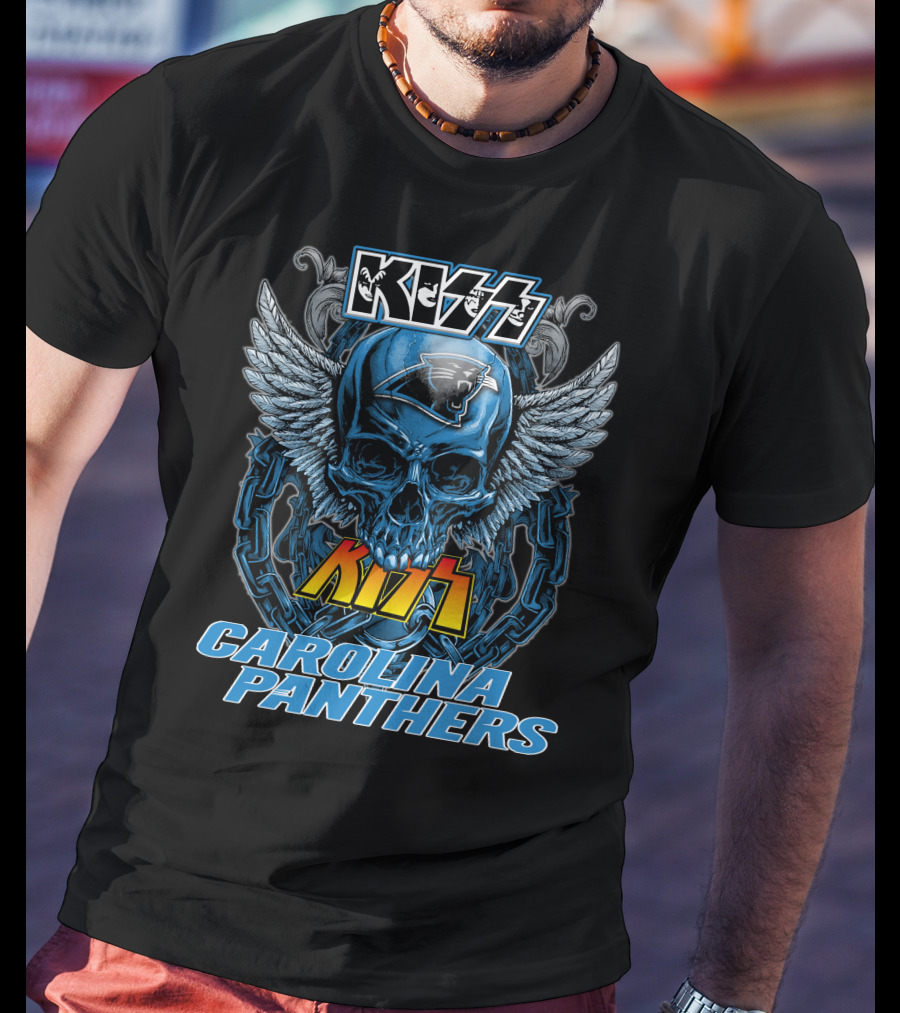 KISS Carolina Panthers Skull With Wings And Chains T-Shirt