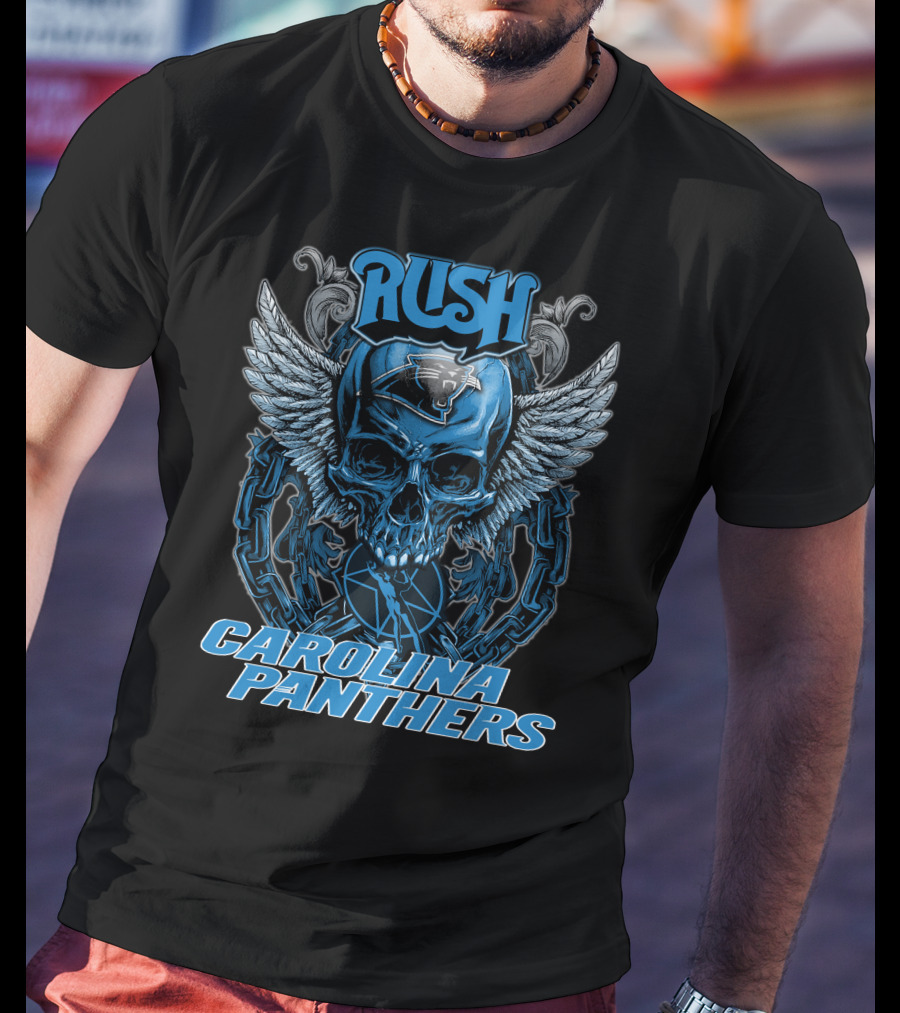 RUSH CAROLINA PANTHERS Skull With Wings And Chains T-Shirt