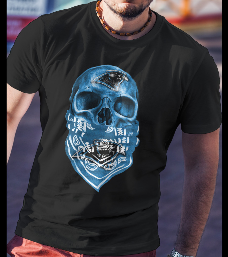 CAROLINA PANTHERS Skull Bandana Fan T-Shirt