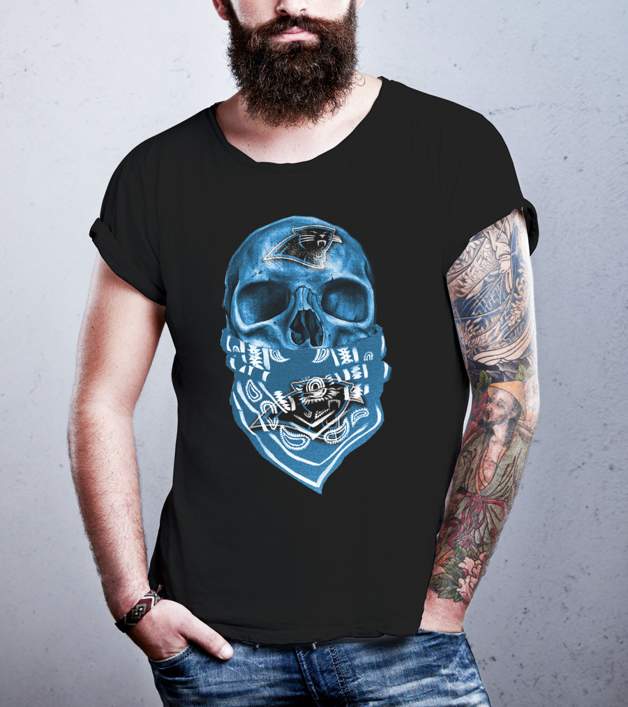 CAROLINA PANTHERS Skull Bandana Fan T-Shirt
