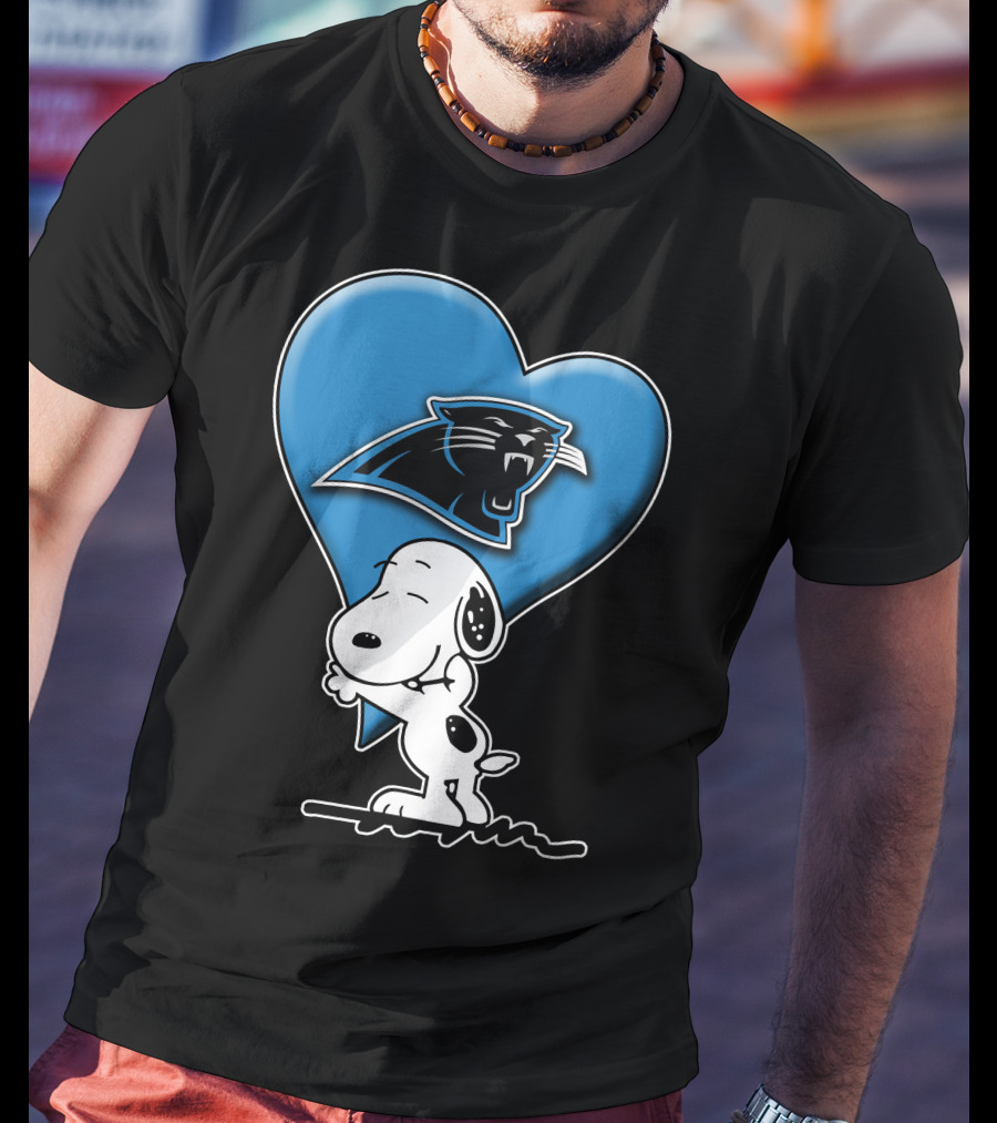 Snp V1 Carolina Panthers Love Snoopy Hugging Blue Heart T-Shirt