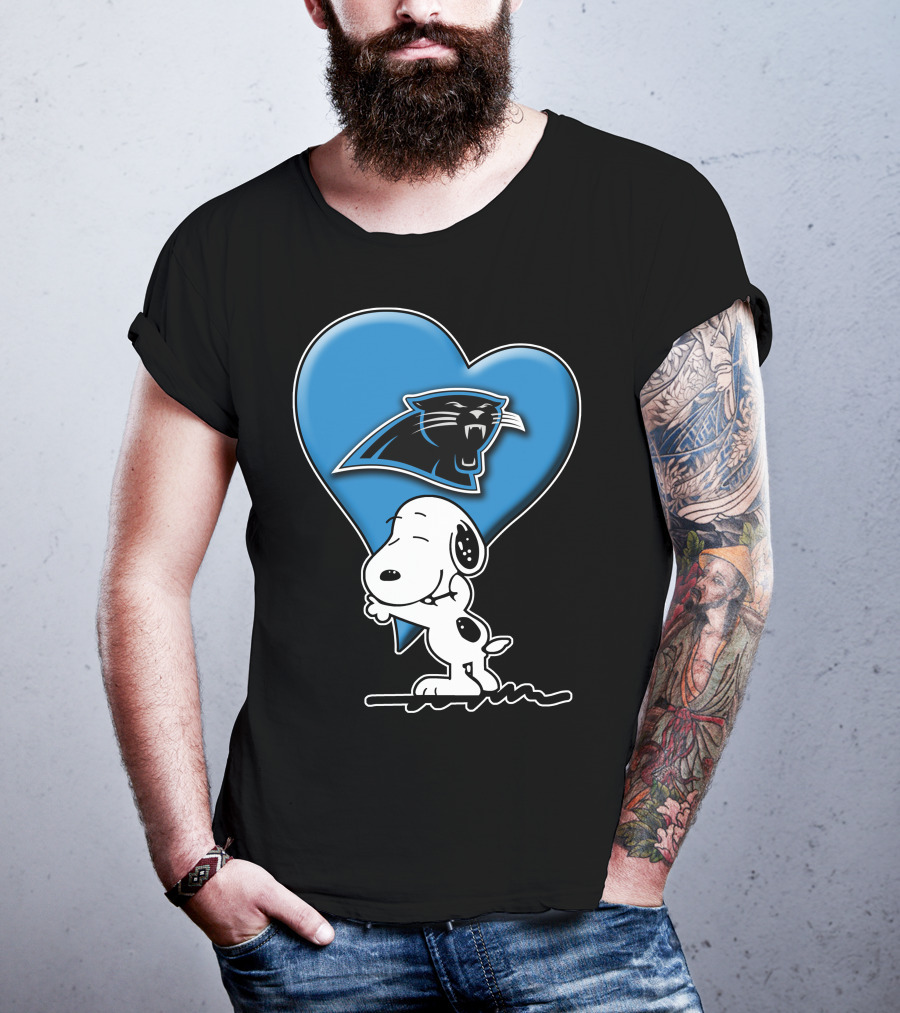 Snp V1 Carolina Panthers Love Snoopy Hugging Blue Heart T-Shirt