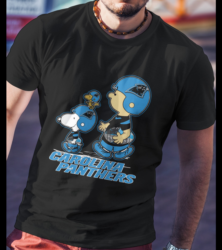 Carolina Panthers Peanuts Snoopy Woodstock Football Helmet T-Shirt