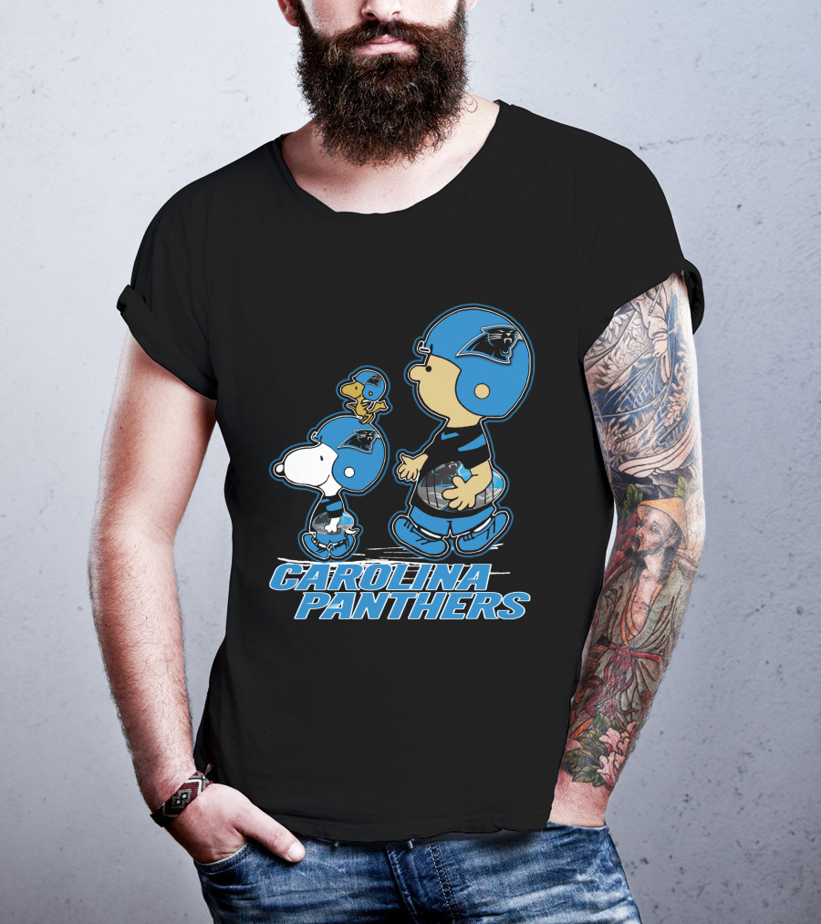 Carolina Panthers Peanuts Snoopy Woodstock Football Helmet T-Shirt