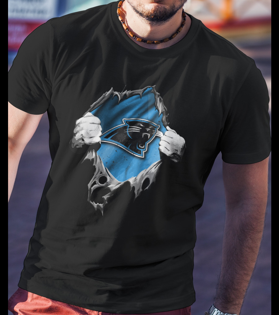 Torn Carolina Panthers Ripped Design With Dynamic Logo Display T-Shirt