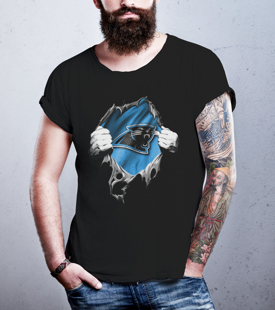 Torn Carolina Panthers Ripped Design With Dynamic Logo Display T-Shirt