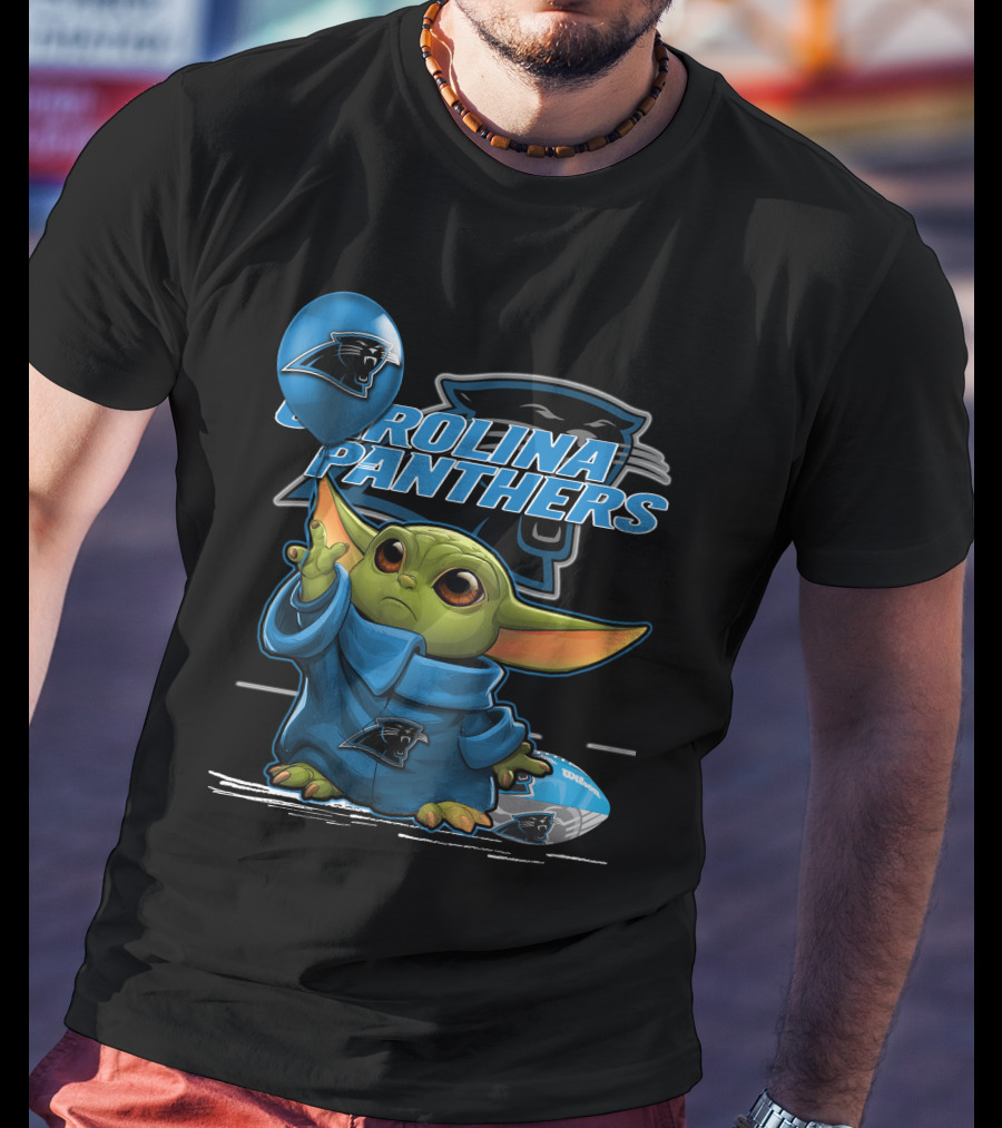 Yoda With Carolina Panthers NFL Logo And Football T-Shirt