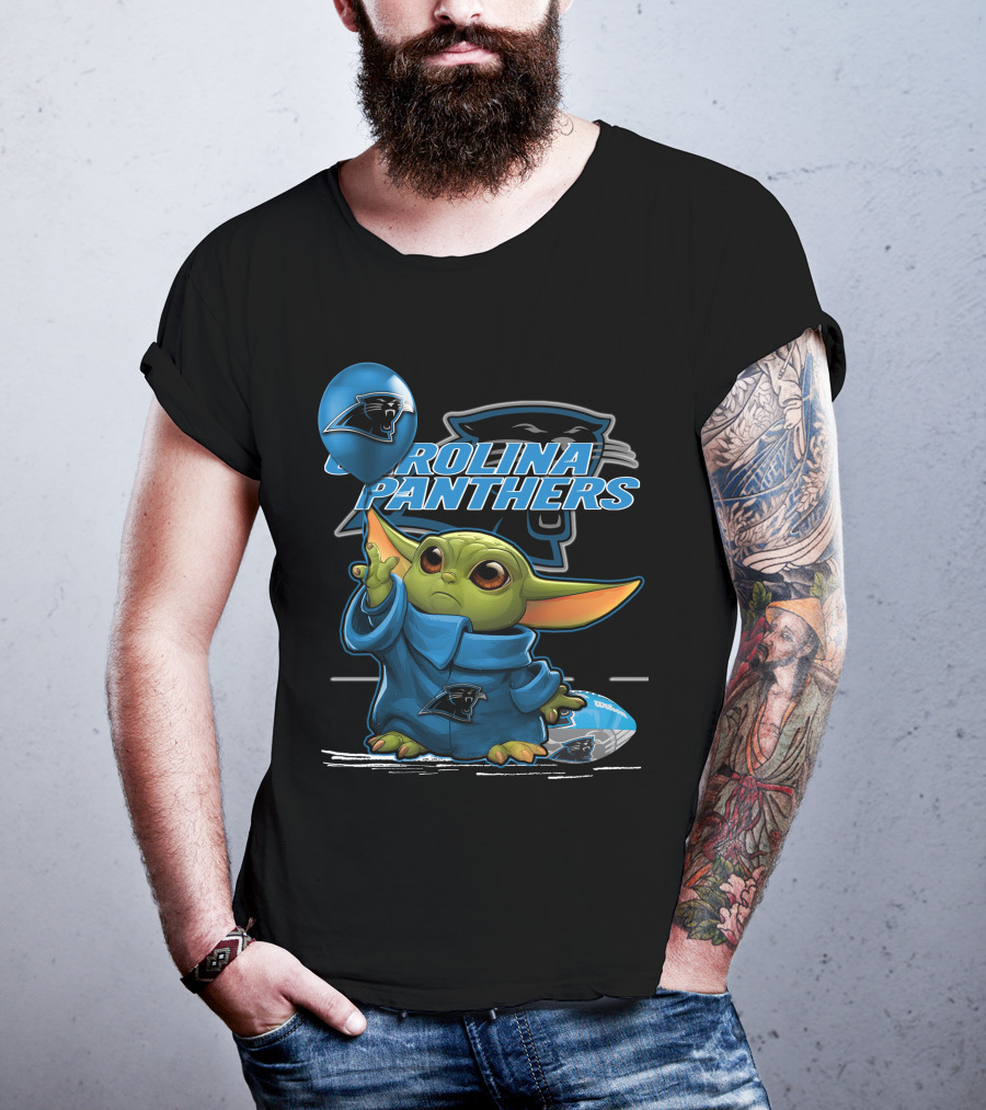 Yoda With Carolina Panthers NFL Logo And Football T-Shirt