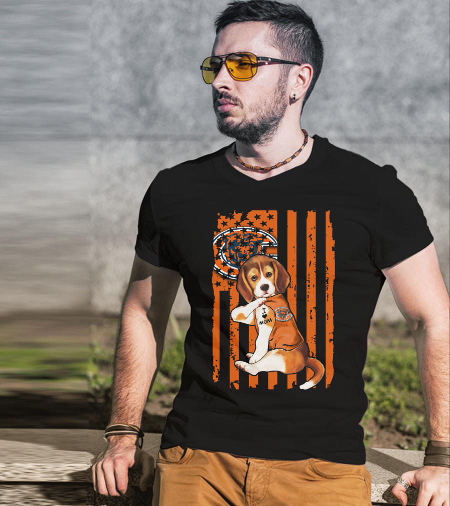 Beagle Chicago Bears I Love Mom Football T-Shirt