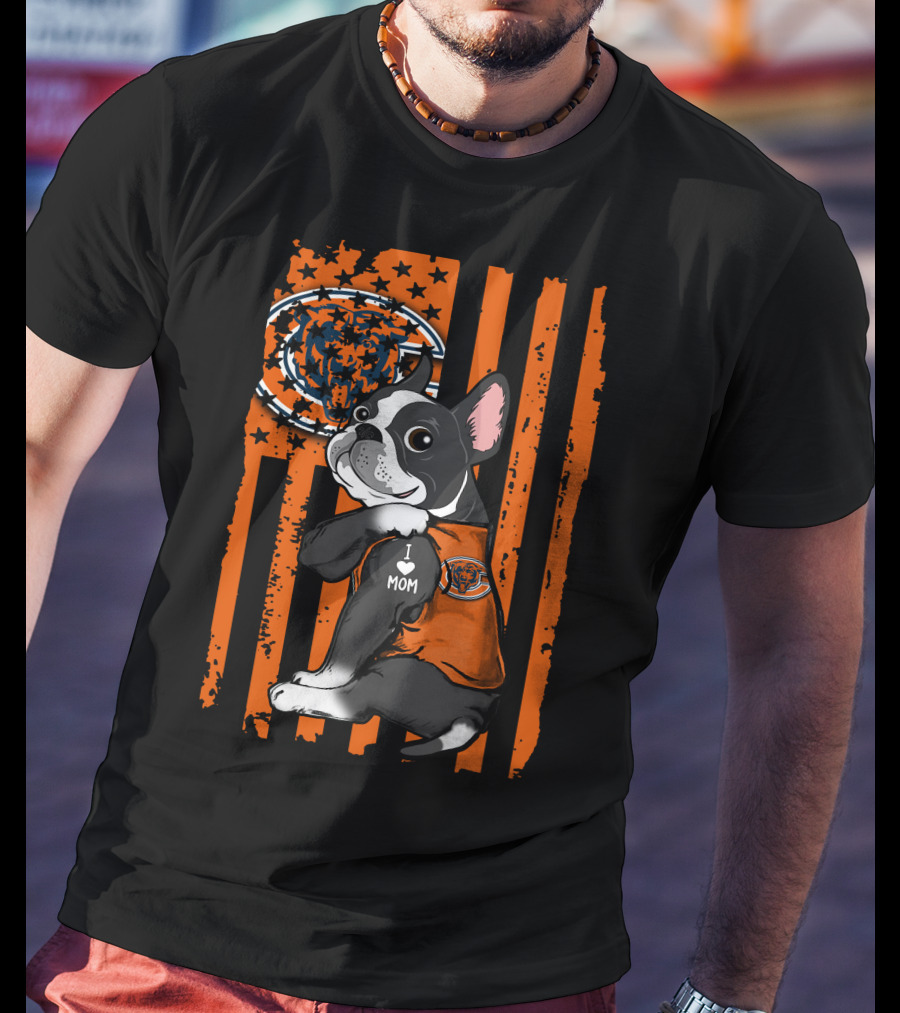 Boston Terrier CHICAGO BEARS I Love Mom Fan T-Shirt