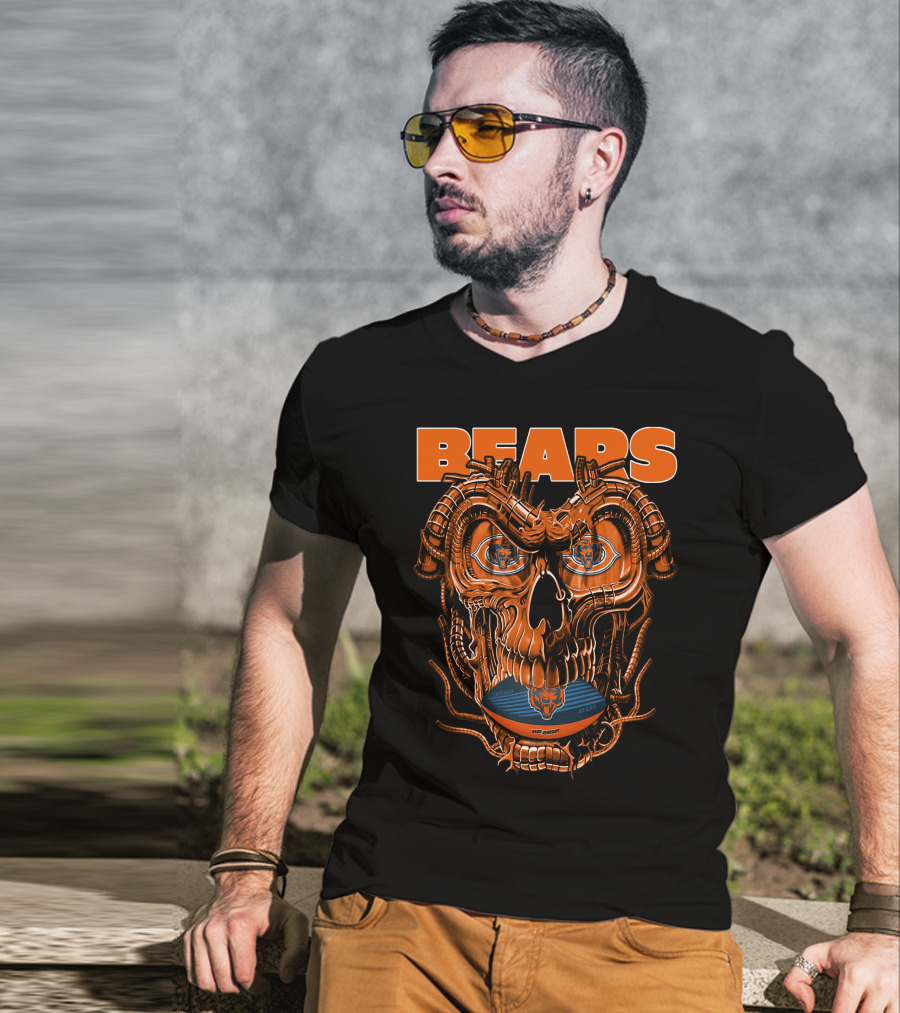 Dragonskull BEARS CHICAGO Football Skulldesign T-Shirt