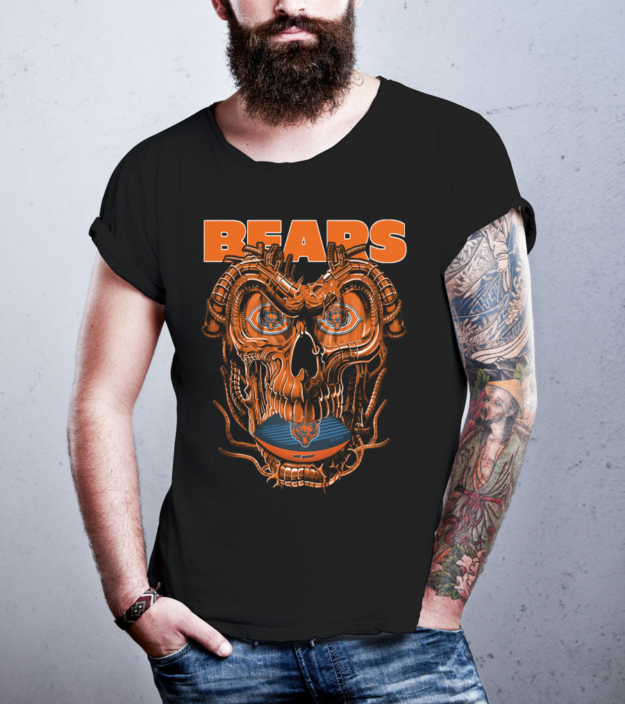 Dragonskull BEARS CHICAGO Football Skulldesign T-Shirt