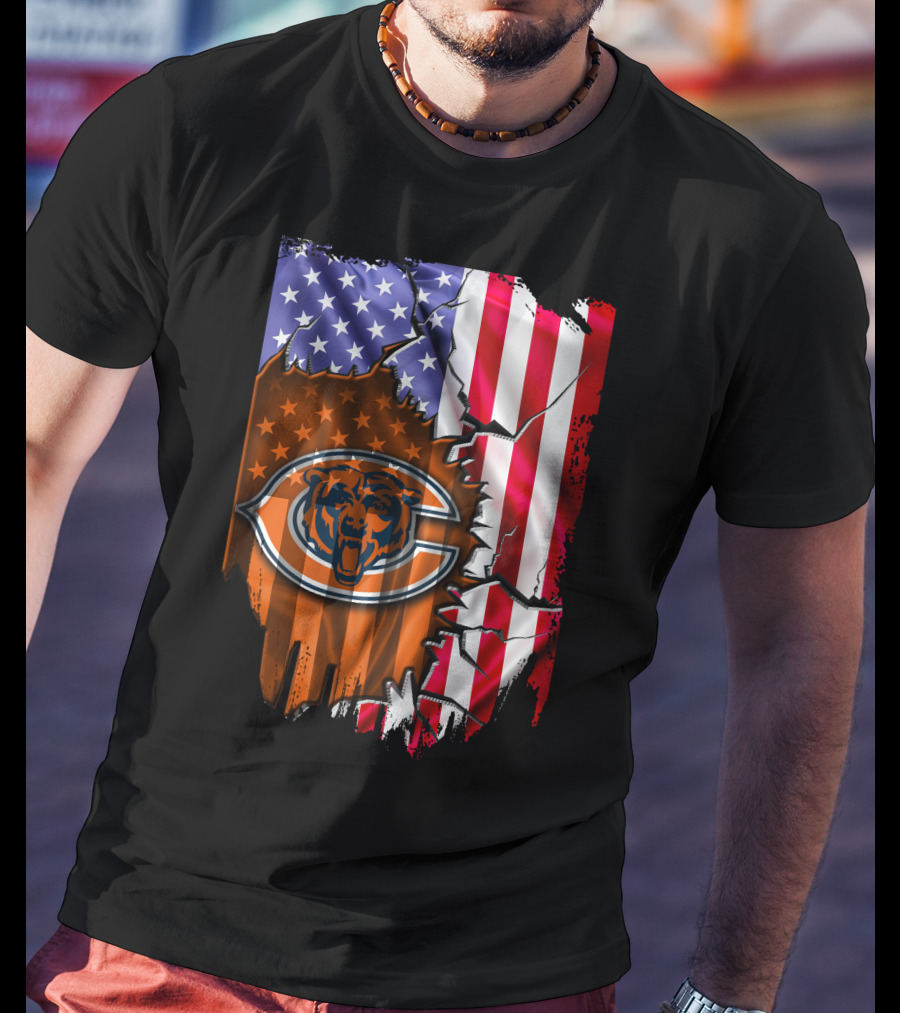 American Flag With Chicago Bears T-Shirt