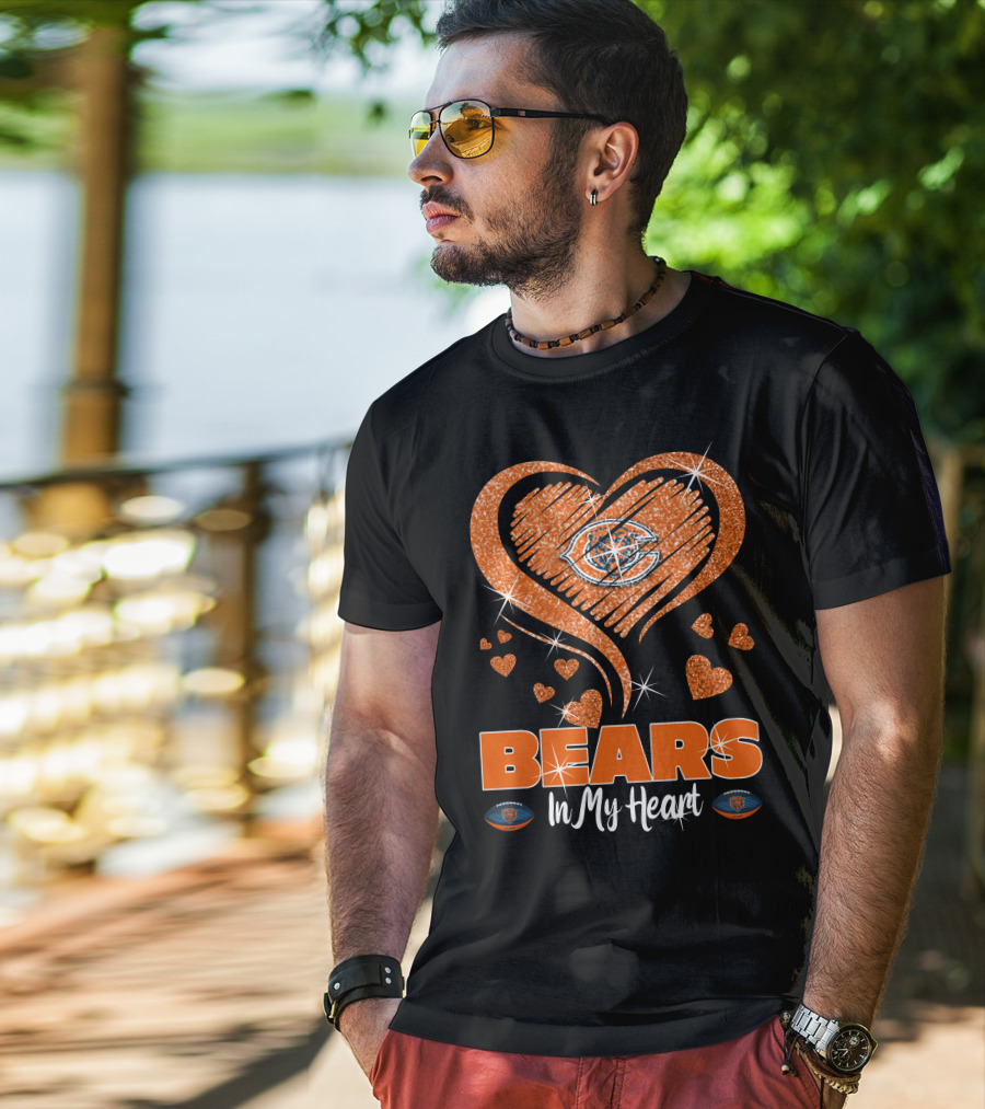 BEARS In My Heart Chicago Bears Sparkling Emblem T-Shirt