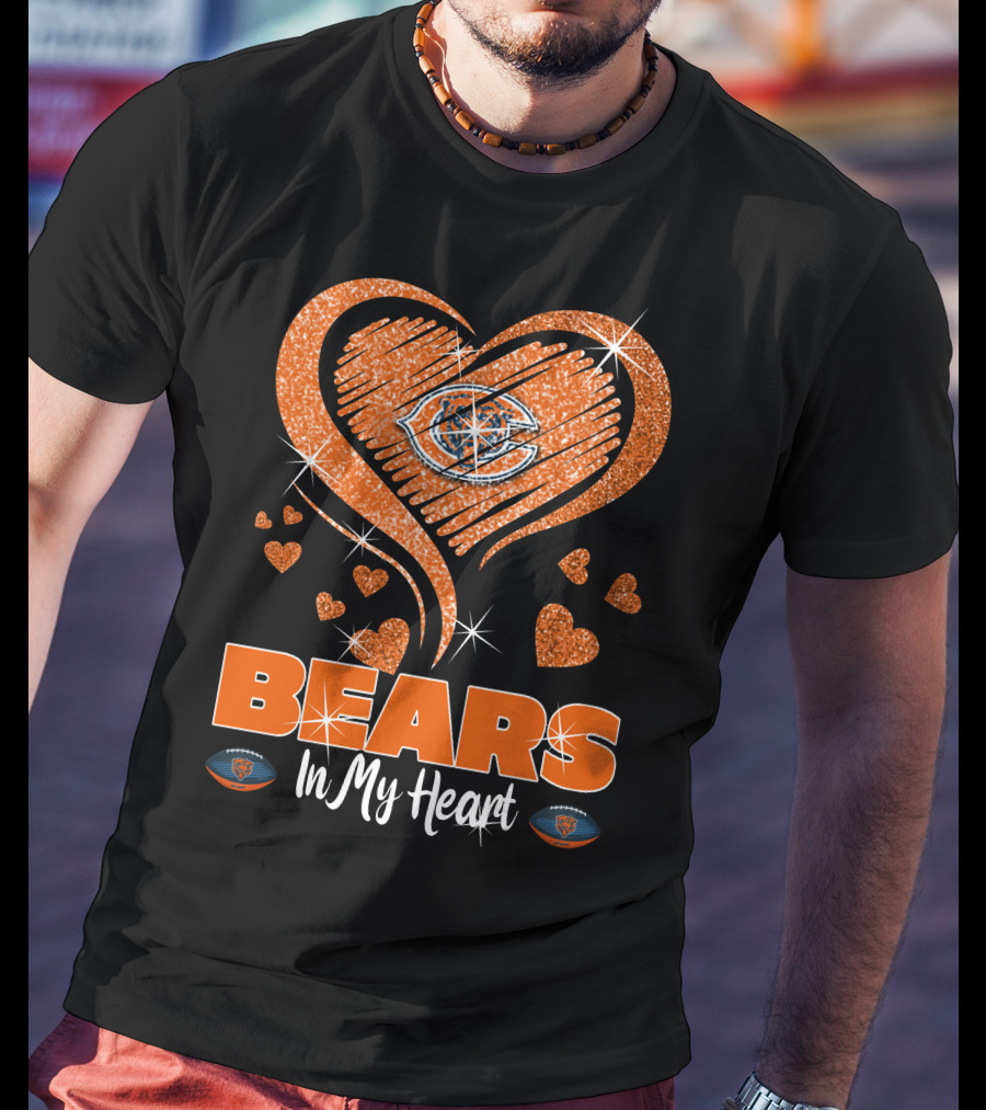 BEARS In My Heart Chicago Bears Sparkling Emblem T-Shirt