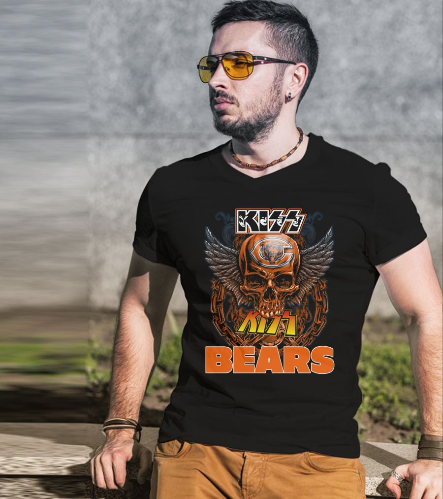 KISS CHICAGO BEARS Skull Wings T-Shirt