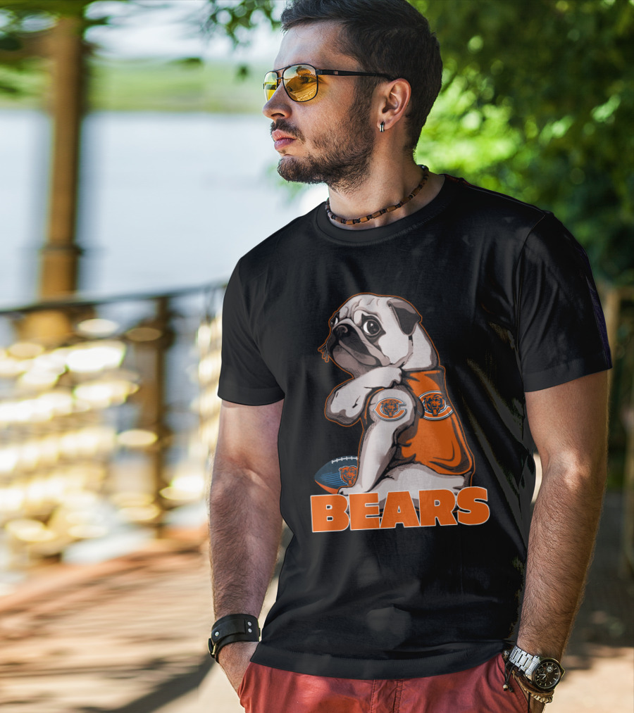 Pug Mascot With Chicago Bears Football T-Shirt