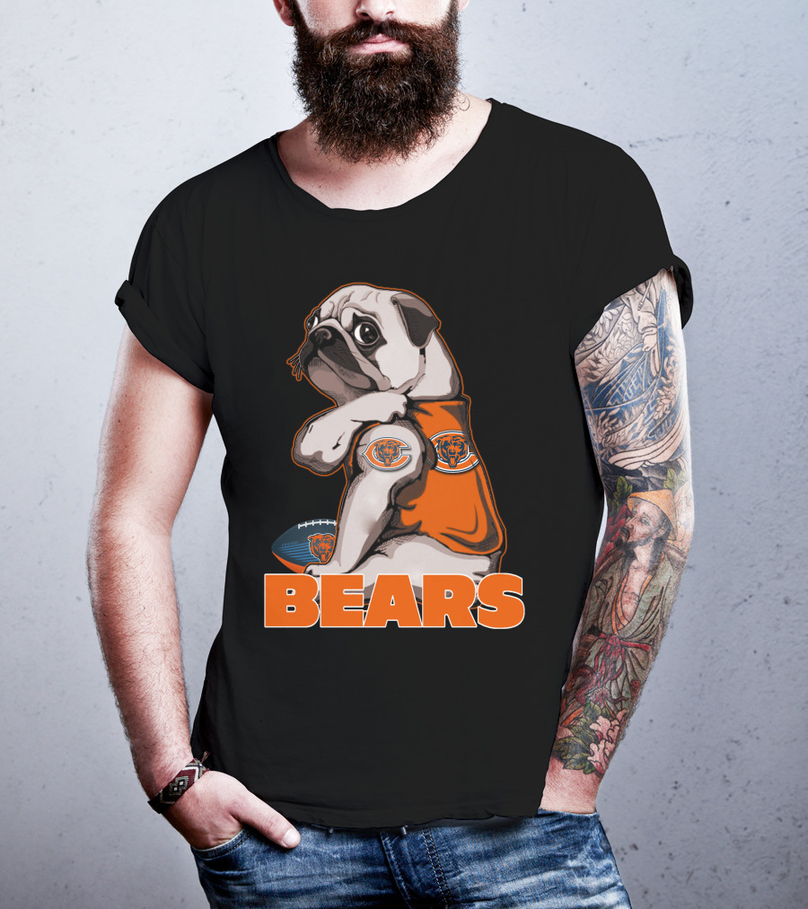 Pug Mascot With Chicago Bears Football T-Shirt