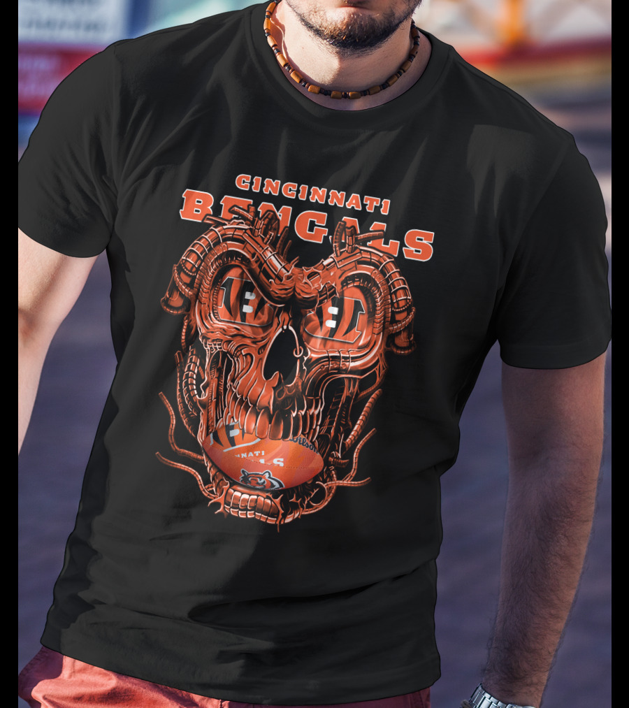 CINCINNATI BENGALS Dragon Skull Football T-Shirt