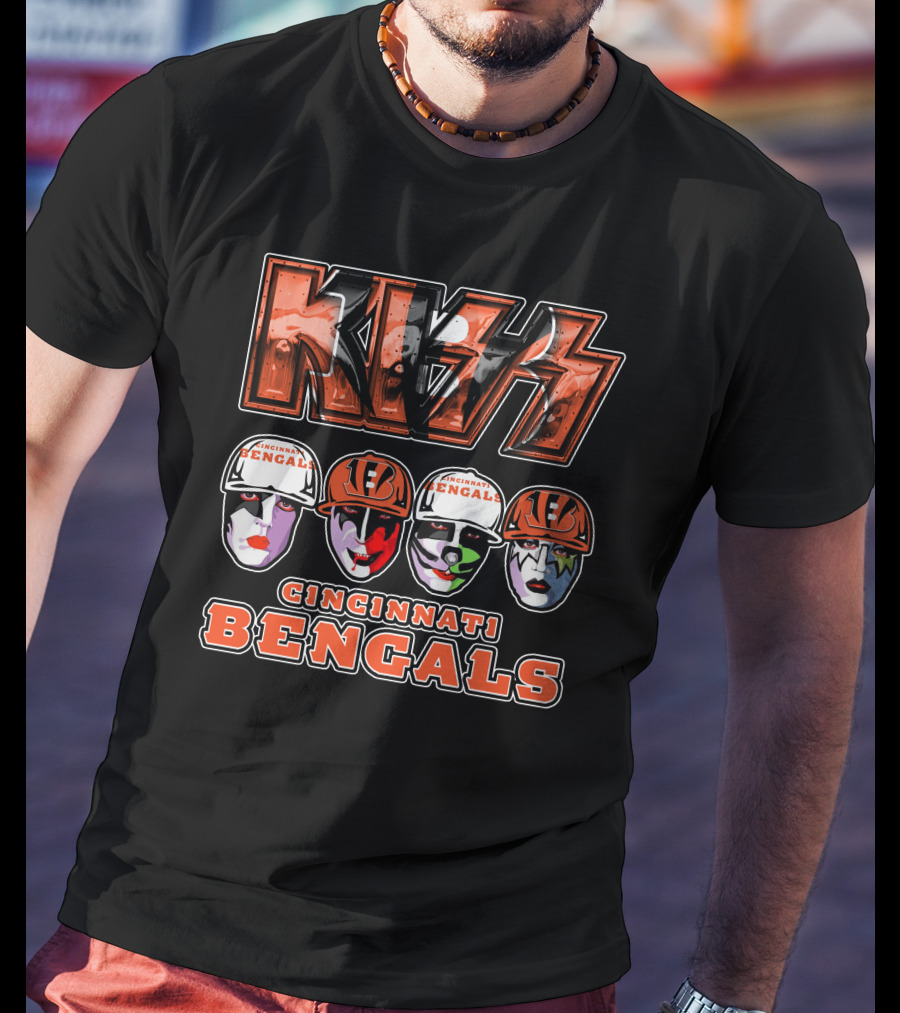 Kiss Cincinnati Bengals Football Helmet Faces Fans T-Shirt