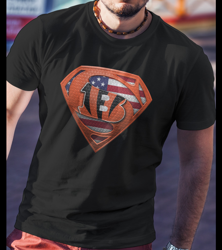 Cincinnati Bengals Super Logo American Flag Fusion T-Shirt