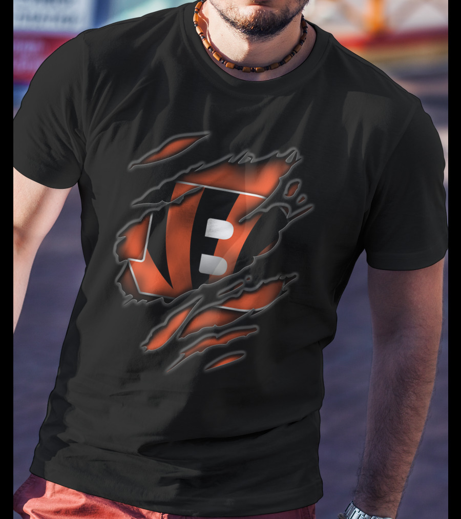 Torn Cincinnati Bengals Logo Black And Orange T-Shirt