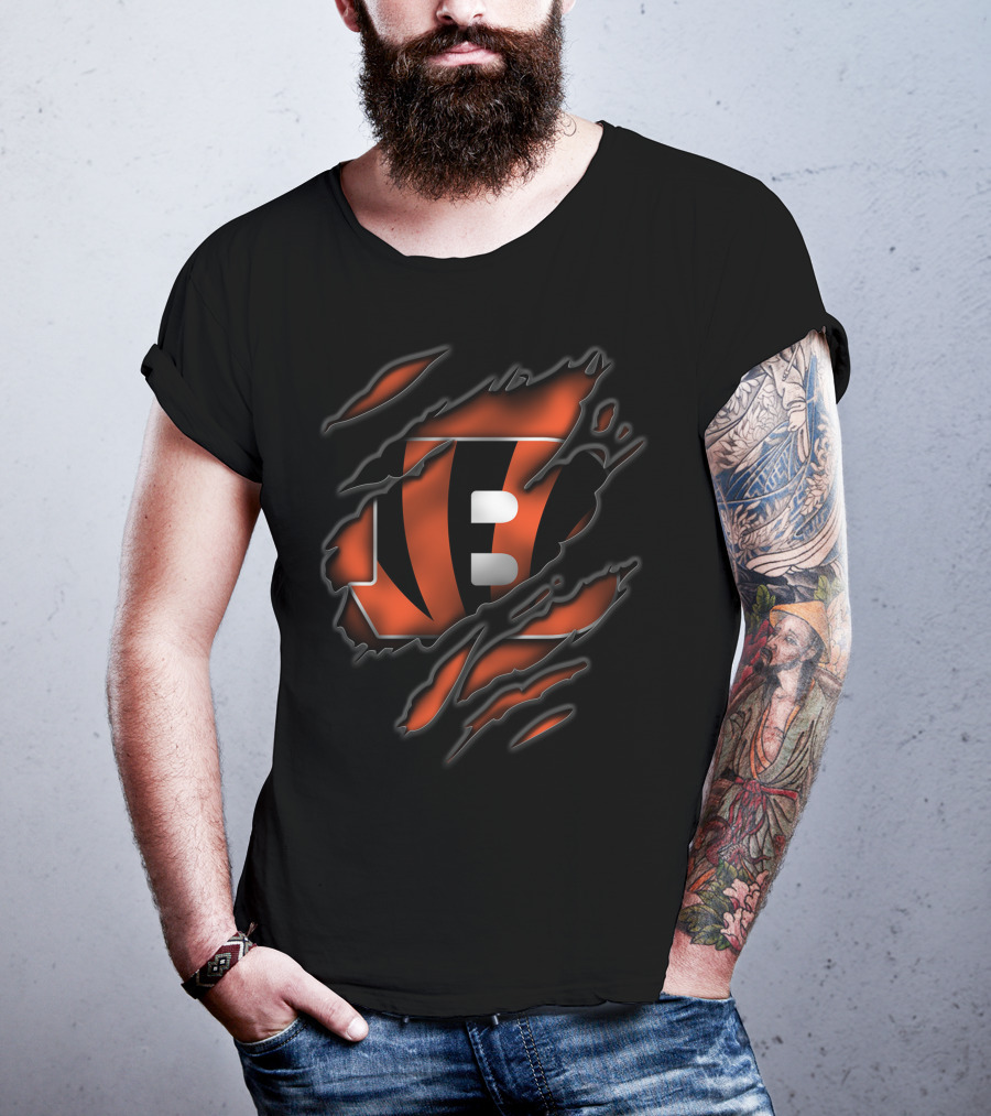 Torn Cincinnati Bengals Logo Black And Orange T-Shirt