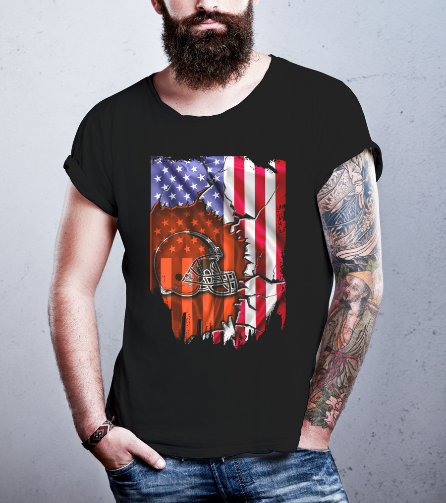 American Flag Cleveland Browns Helmet Stars And Stripes T-Shirt