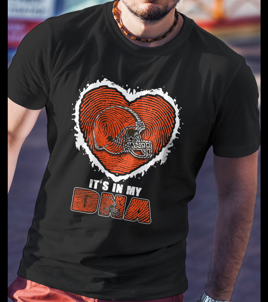 Cleveland Browns It's In My Dna Heart Fingerprint Helmet T-Shirt
