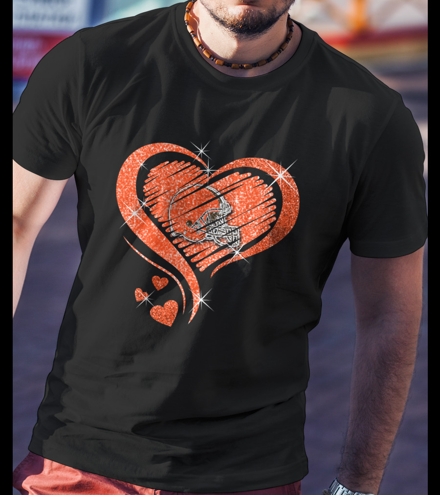 Heart Diamond Cleveland Browns Glitter Helmet Sparkle T-Shirt