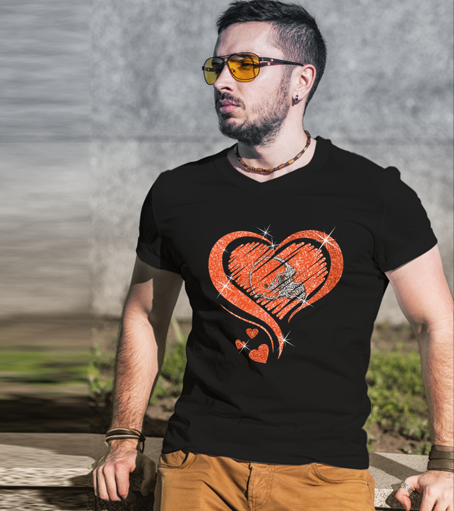 Heart Diamond Cleveland Browns Glitter Helmet Sparkle T-Shirt