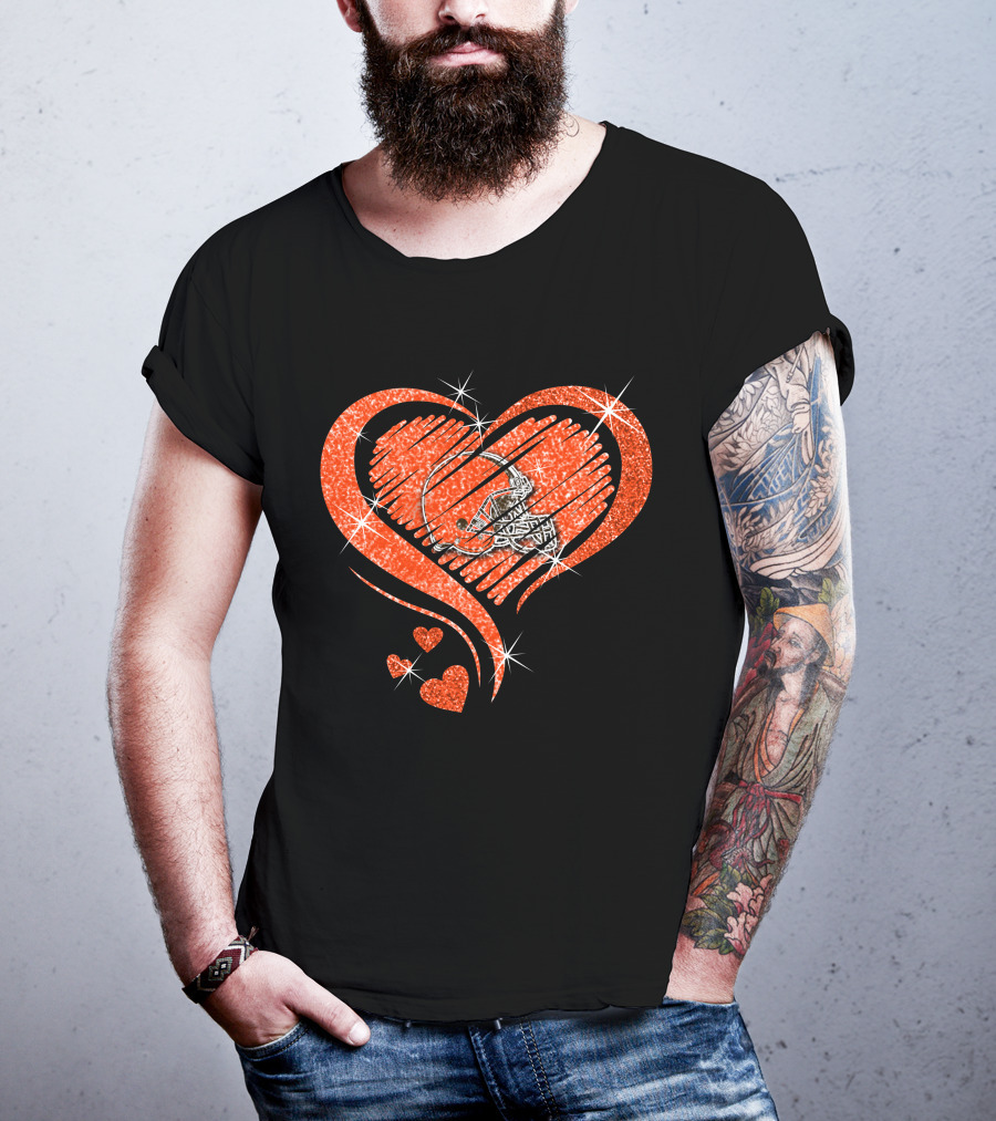 Heart Diamond Cleveland Browns Glitter Helmet Sparkle T-Shirt
