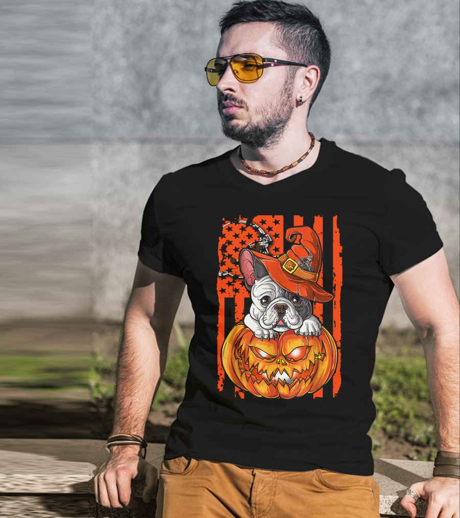 Bulldog Halloween Pumpkin Cleveland Browns T-Shirt