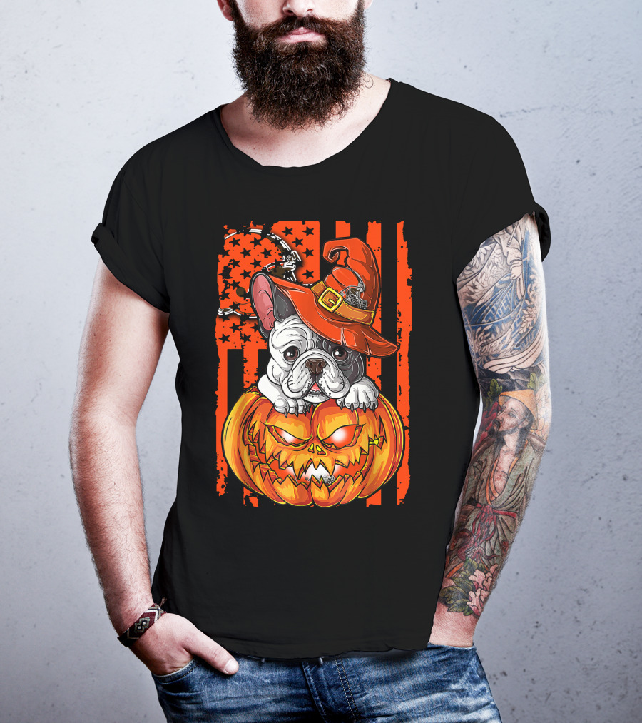 Bulldog Halloween Pumpkin Cleveland Browns T-Shirt