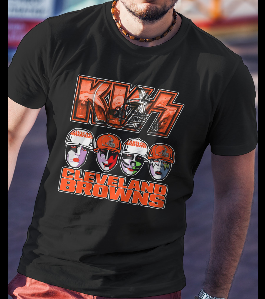 Kiss Faces Cleveland Browns Retro Logo Fusion T-Shirt