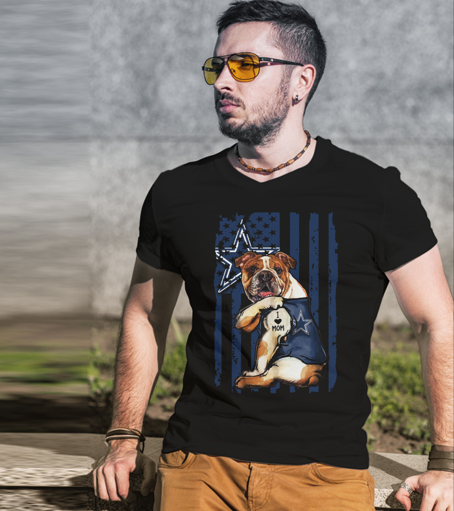 Bulldog I Love Mom Dallas Cowboys Star Navy Blue T-Shirt