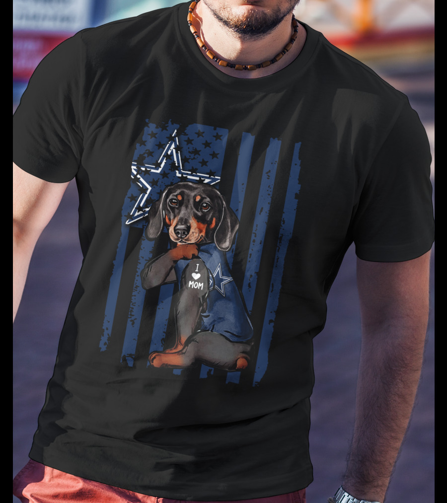 Dachshund I Love Mom Dallas Cowboys Star T-Shirt