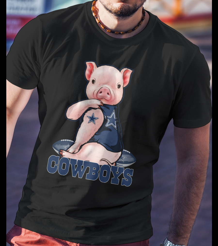 Pig With Dallas Cowboys Football Team Logo And Stars T-Shirt