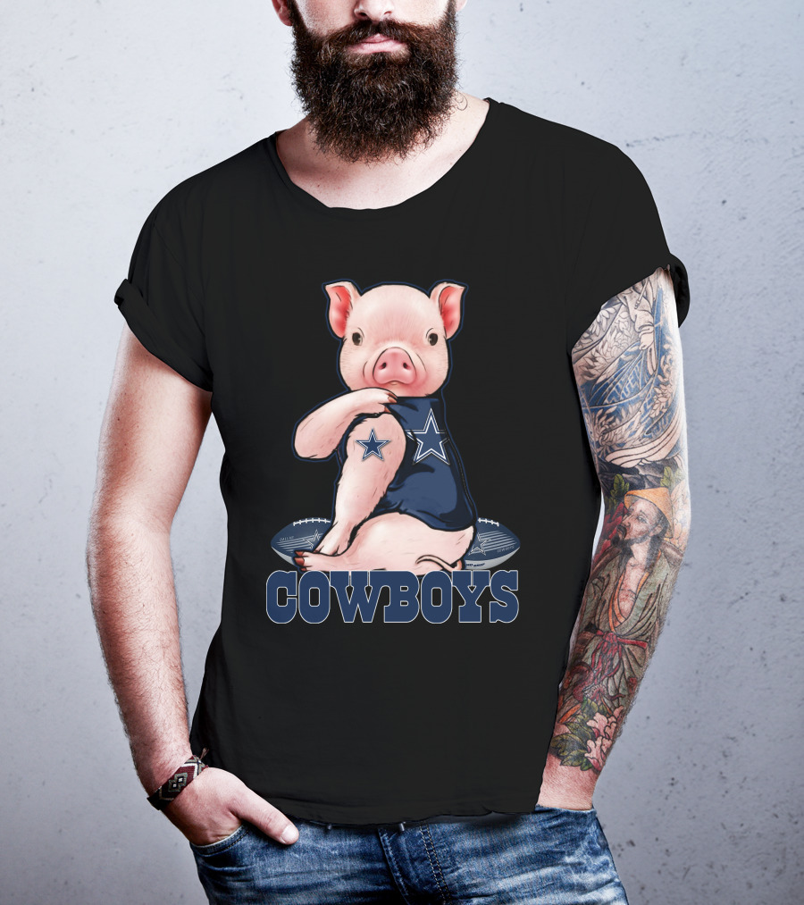 Pig With Dallas Cowboys Football Team Logo And Stars T-Shirt